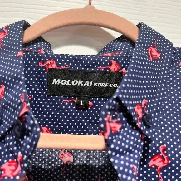 Molokai Surf Co Novelty Flamingo and polka dots button down short sleeve shirt - Picture 3 of 9